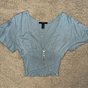 Forever 21 Light Blue Smocked Blouse